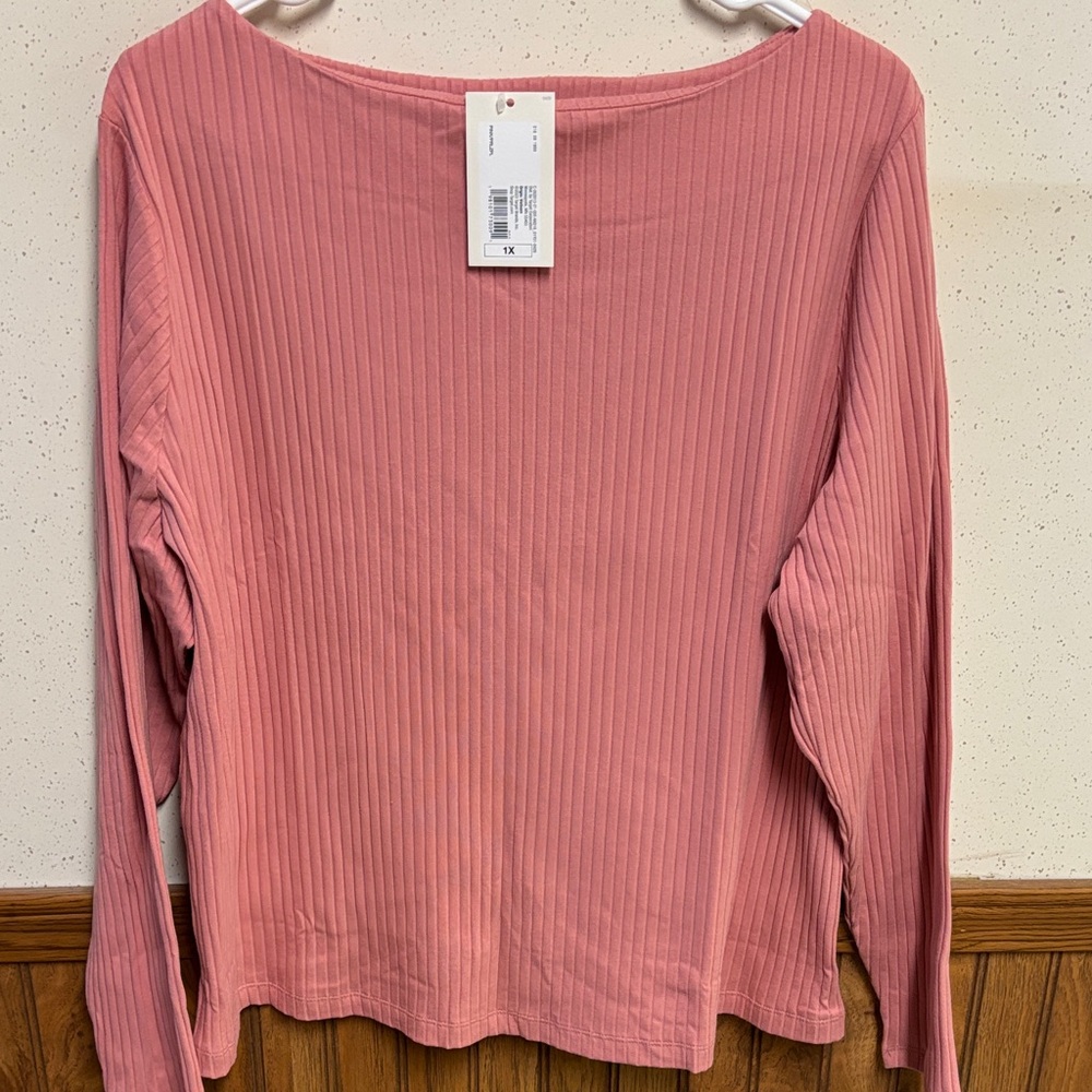 NWT - A New Day- Women's Dusty Pink Ribbed Long Sleeve Top - size 1X